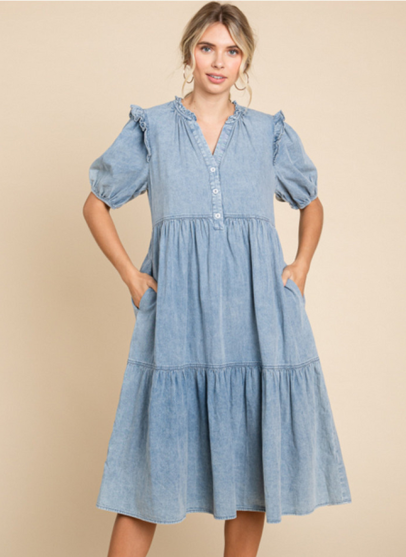 Ruffle Denim Midi Dress