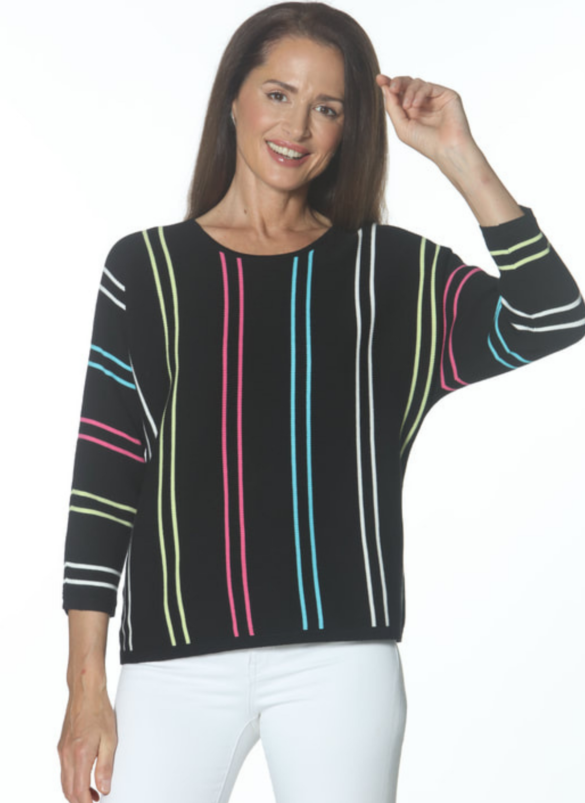 Neon Stripe Dolman Sleeve Sweater