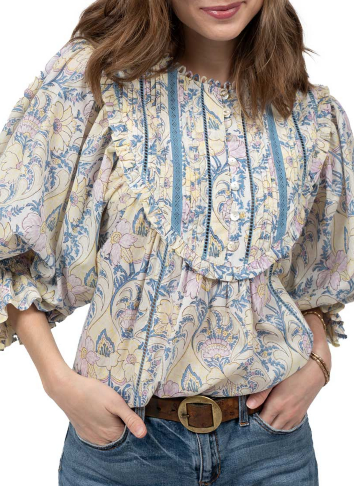 Peasant Tucked Floral Blouse