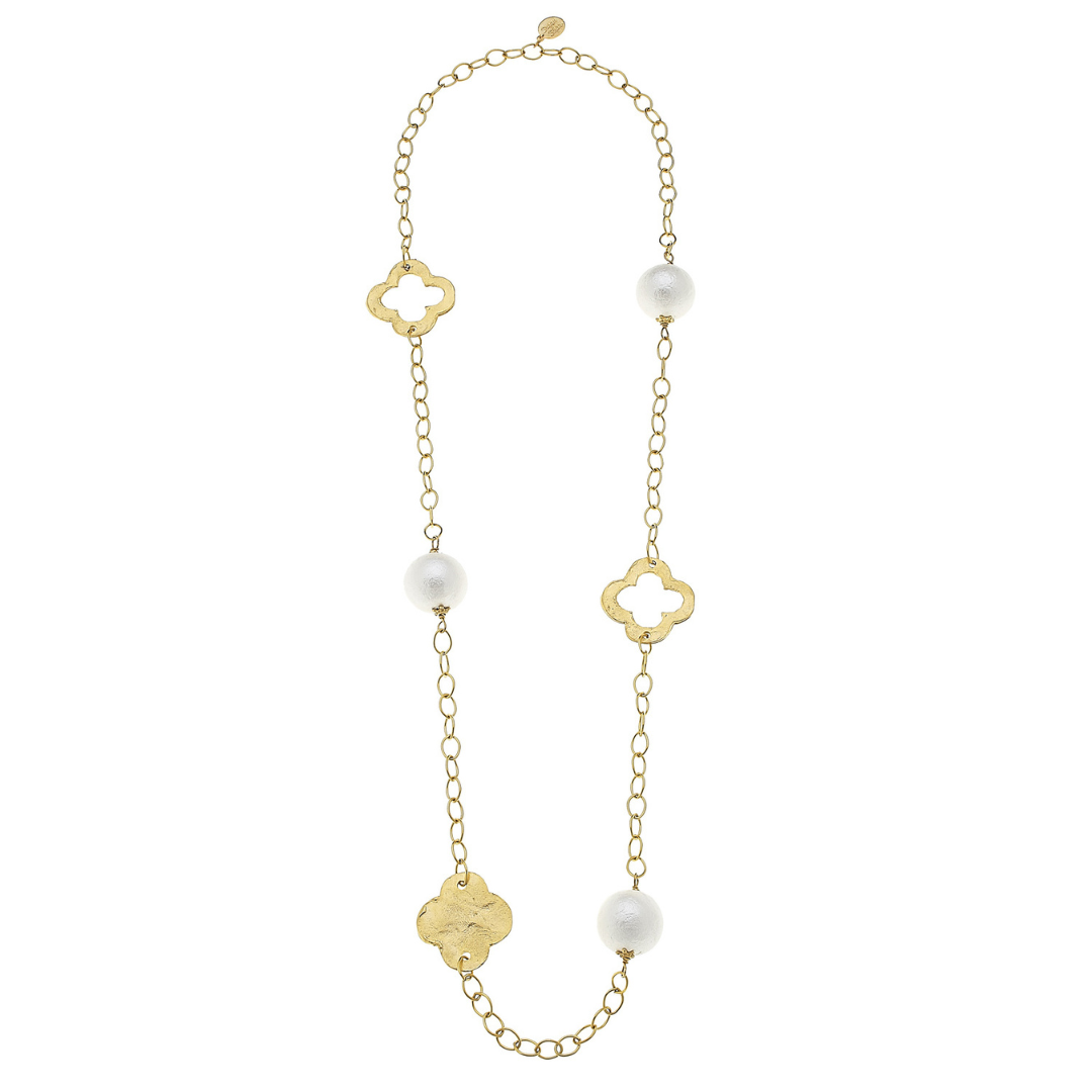 Cotton Pearl Clover Chain Necklace