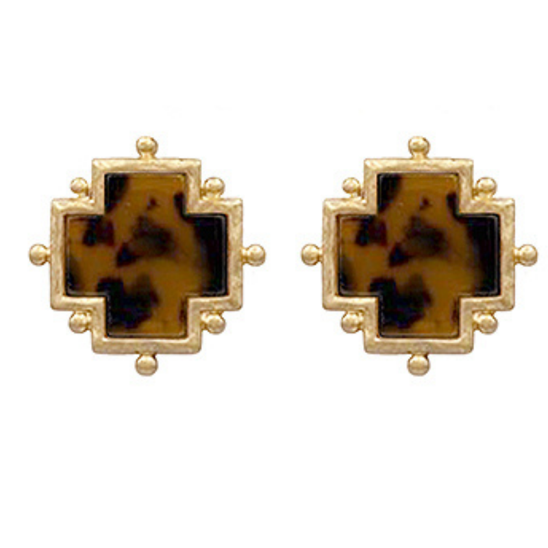 Dotted Square Cross Stud Earrings - Main Image
