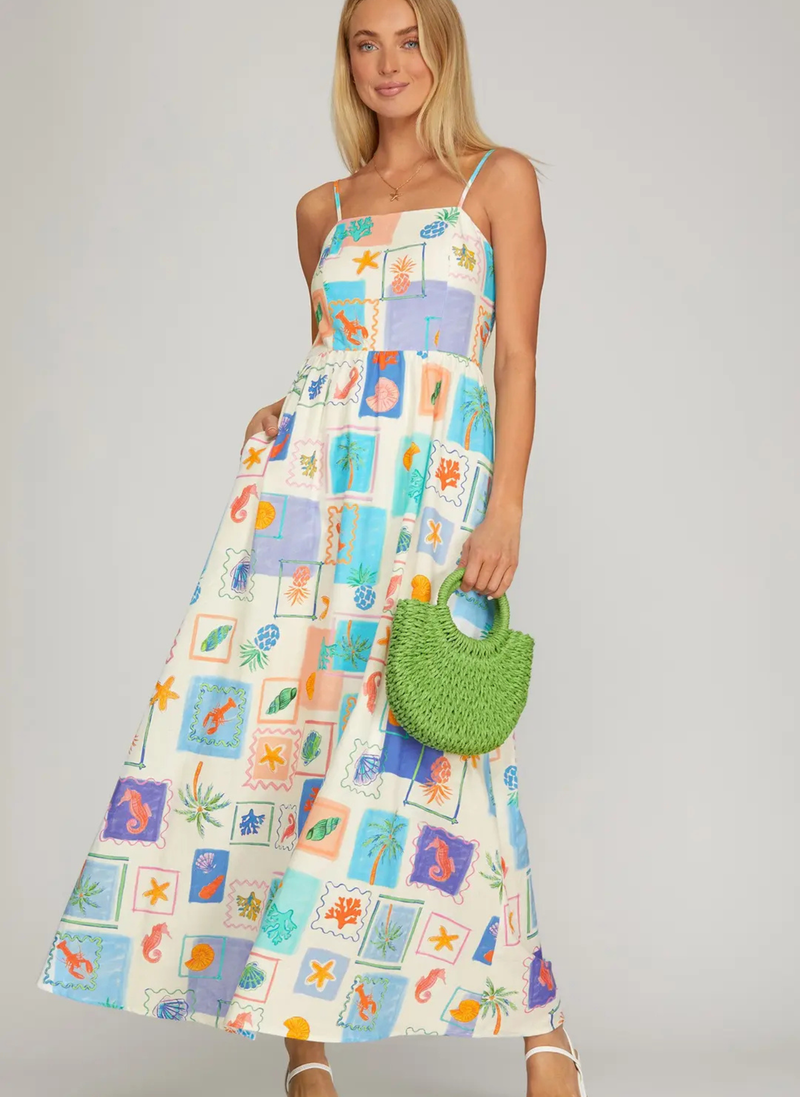cotton cami midi dress Thyme Cotton Plunge Neck Cami Midi Dress