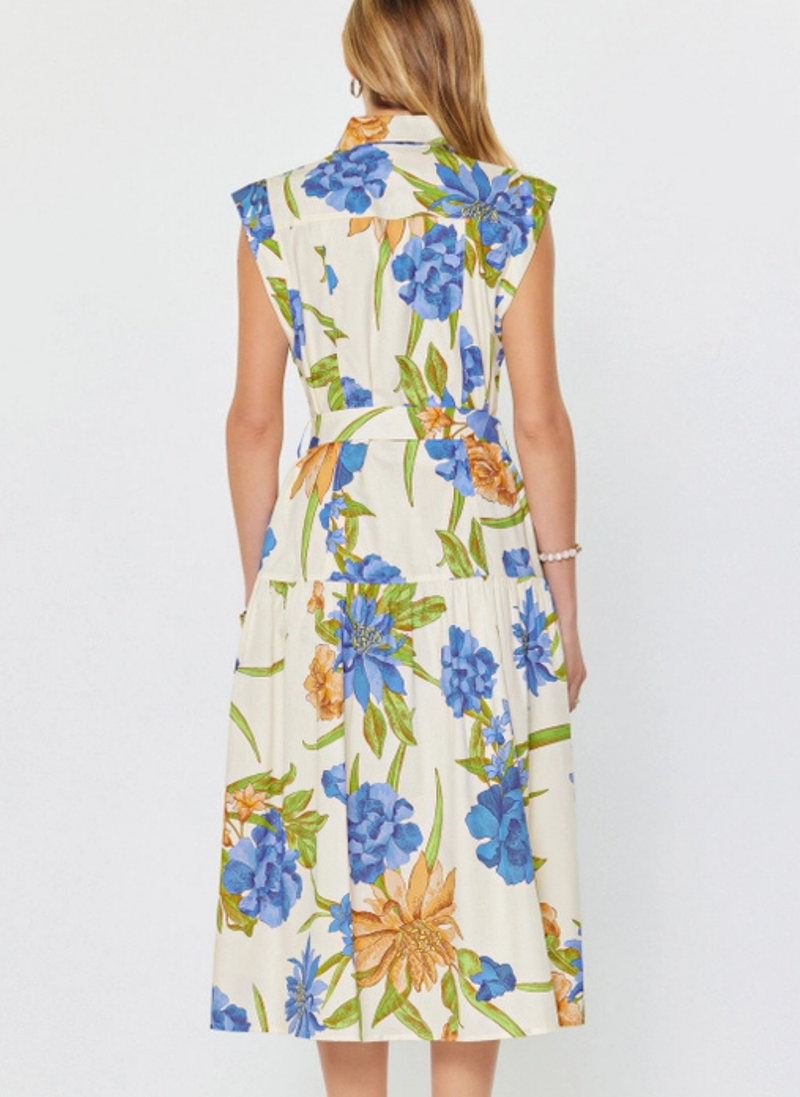 blue celtic dress Button Down Floral Midi Dress – Just the Thing