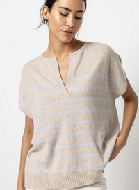 Striped Split Neck Tunic Sweater