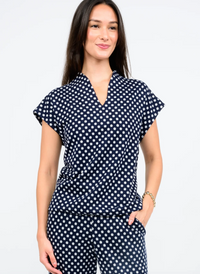 Cap Sleeve Popover Top - Navy Ditsy