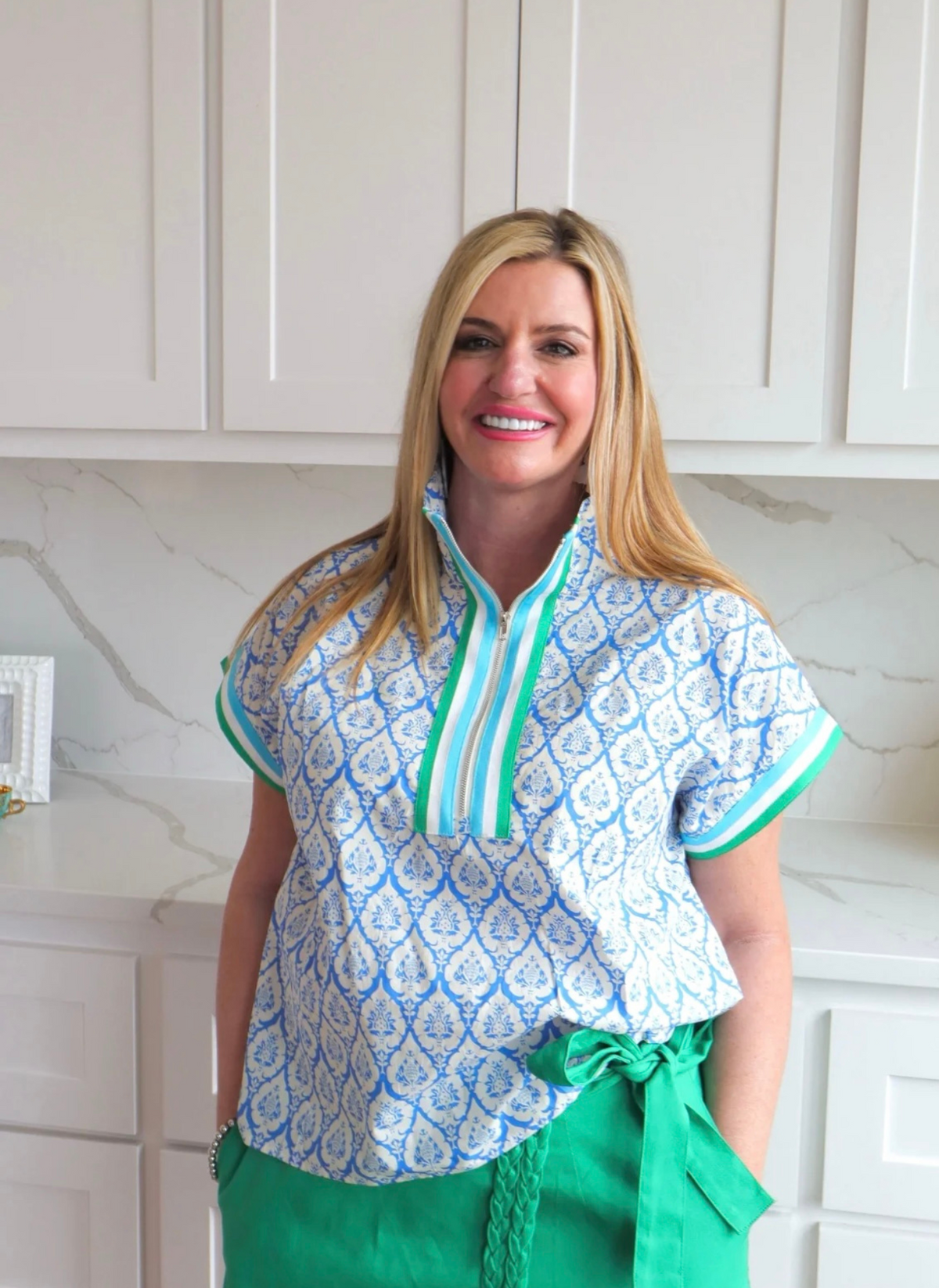 Lola Popover Top - Blue + Green