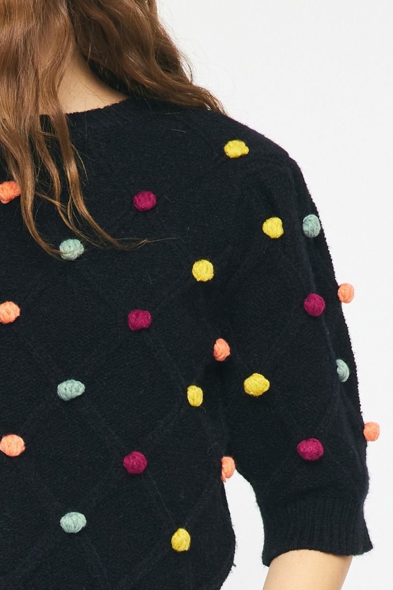 3D Pom Pom Short Sleeve Sweater