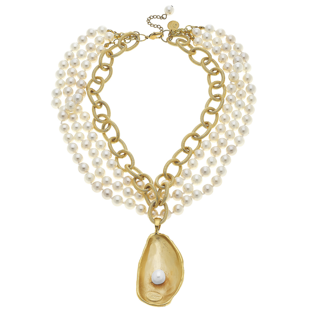 3 Row Pearl/Link Oyster Necklace
