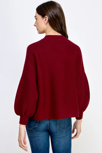 Ribbed Bubble Sleeve Sweater
