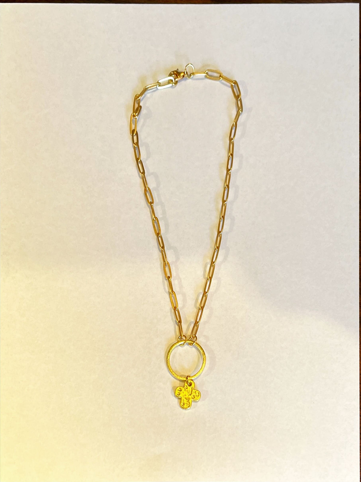 Short Paperclip Cross Necklace