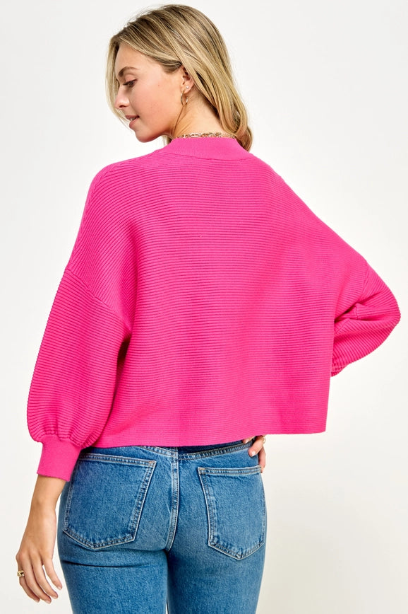 Ribbed Bubble Sleeve Sweater