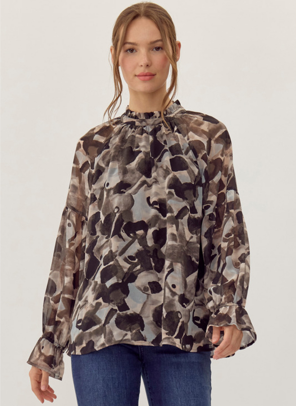 Abstract Print Chiffon Top