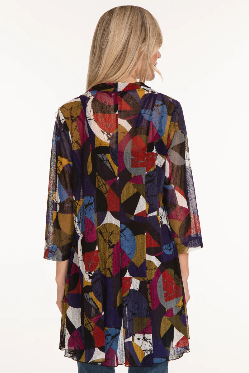 Abstract Print Mesh Kimono