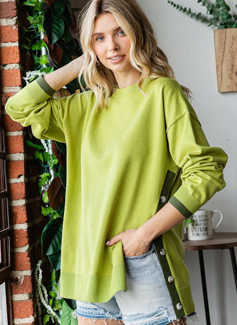 Side Button Relaxed Sweater