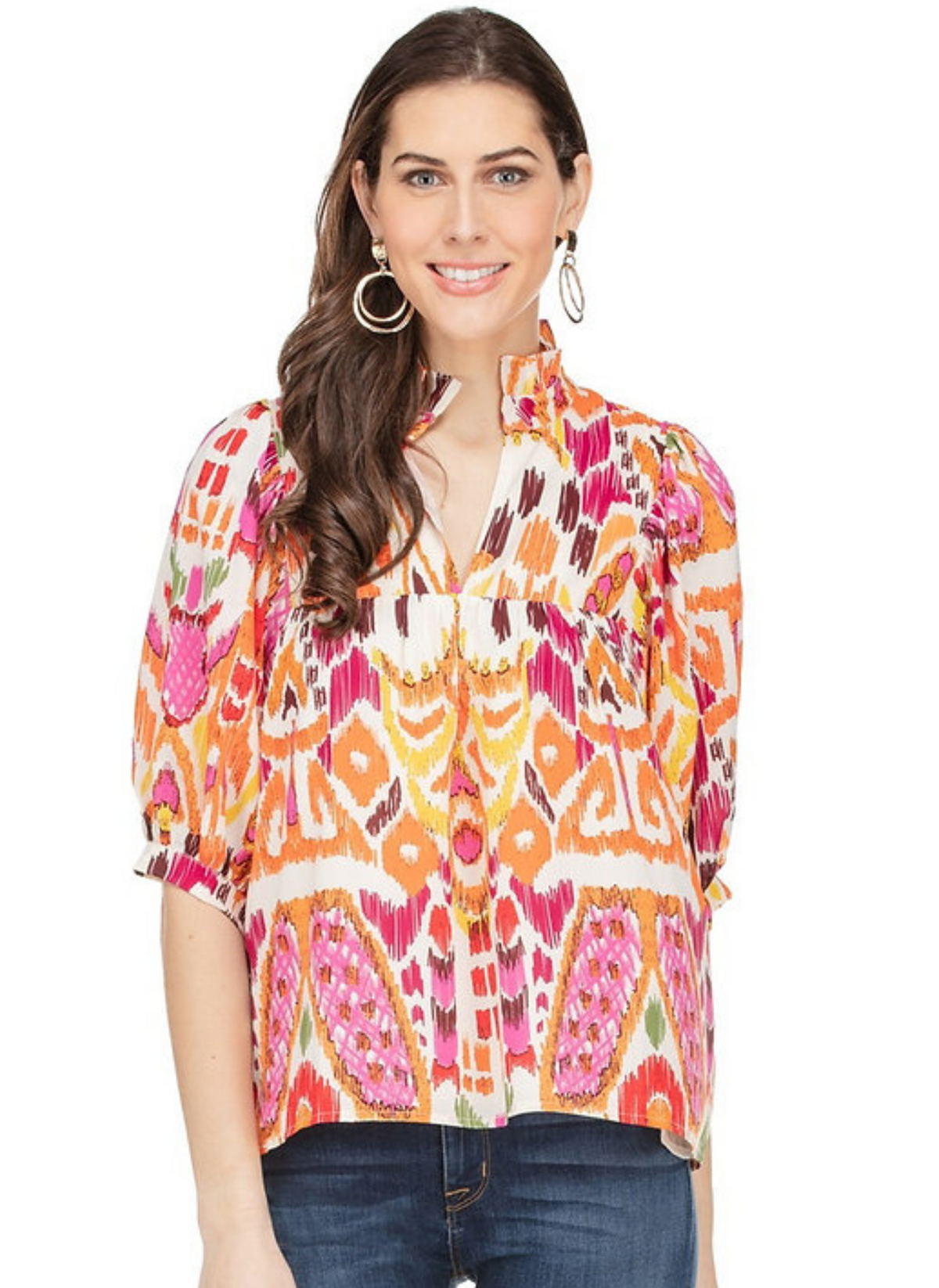 Printed Relaxed High Neck Top