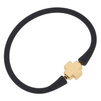 Bali 24K Gold Plated Cross Bead Silicone Bracelet