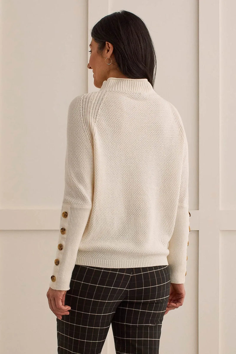 Button Sleeve Funnel Neck Sweater
