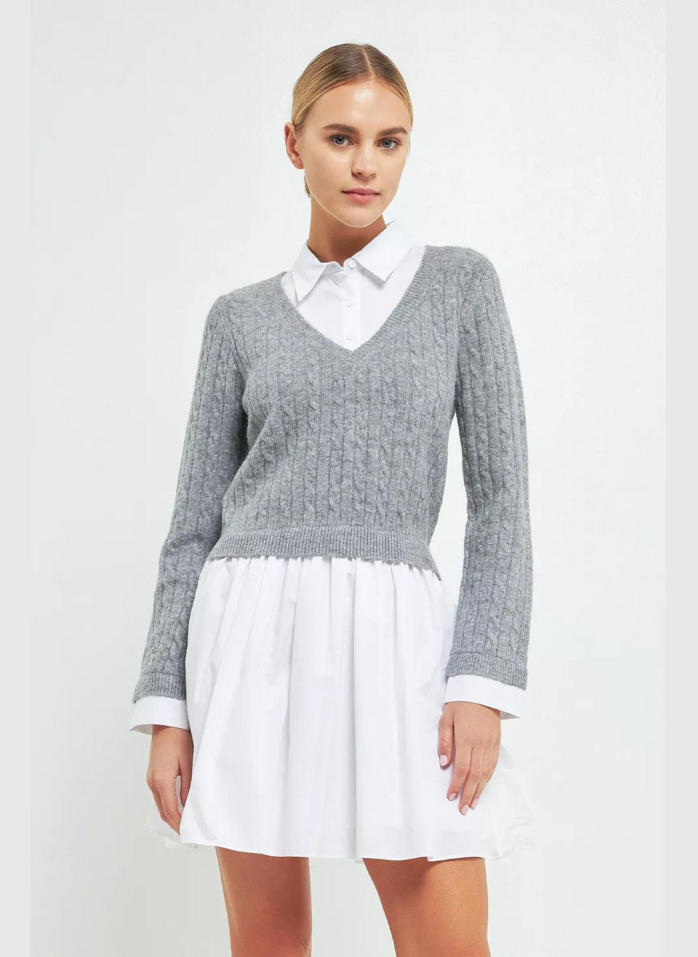 Cable Knit Layered Mixed Media Dress – Just the Thing