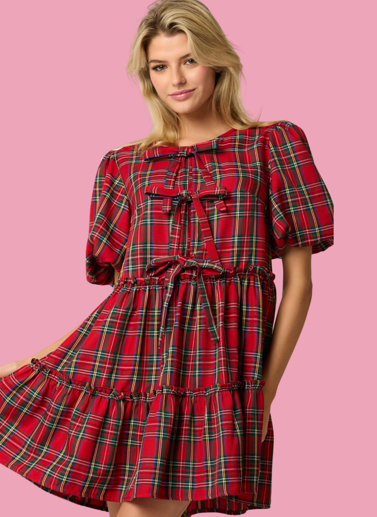 Christmas Plaid Bow Dress