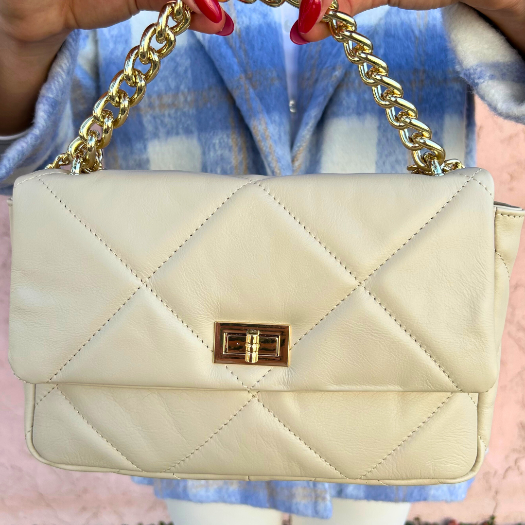 Leather Quilted Mid Chain Handbag