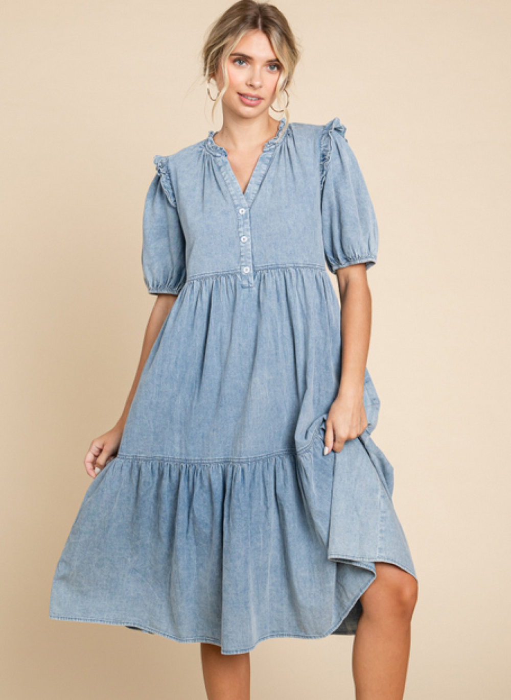 Ruffle Denim Midi Dress