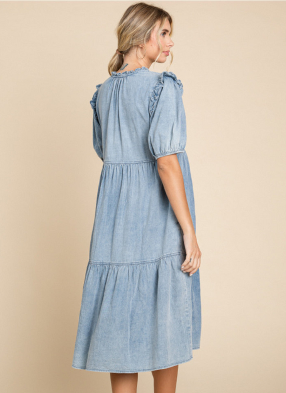 Ruffle Denim Midi Dress – Just the Thing