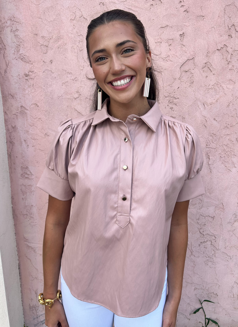 Everything Faux Leather Top- Pink – Just the Thing