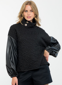 Leather Sleeve Textured Top