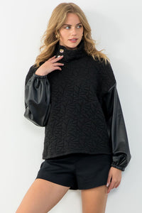 Leather Sleeve Textured Top