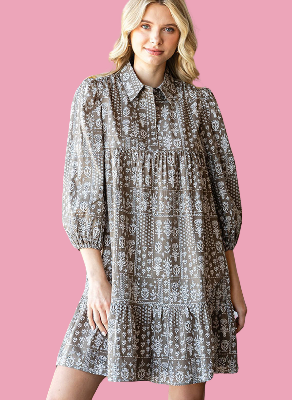 Floral Grid Shirt Dress