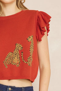 Flutter Sleeve Leopard Sweater