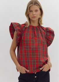 Flutter Sleeve Plaid Top