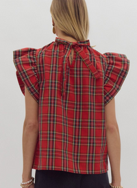 Flutter Sleeve Plaid Top