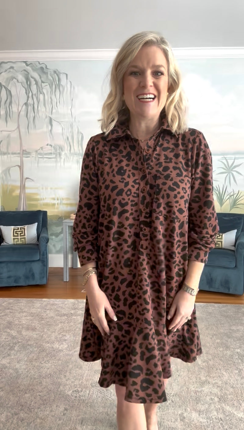 Leopard Knit Shirtdress