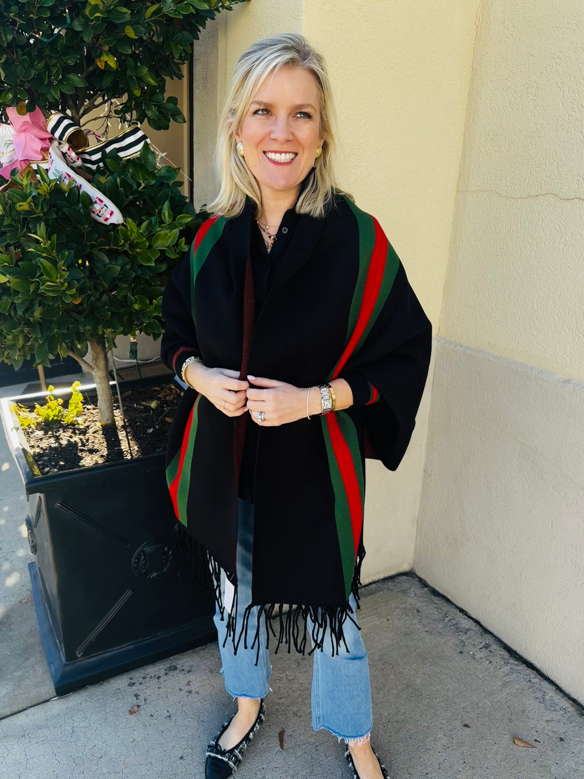 Fringe Poncho with Sleeves