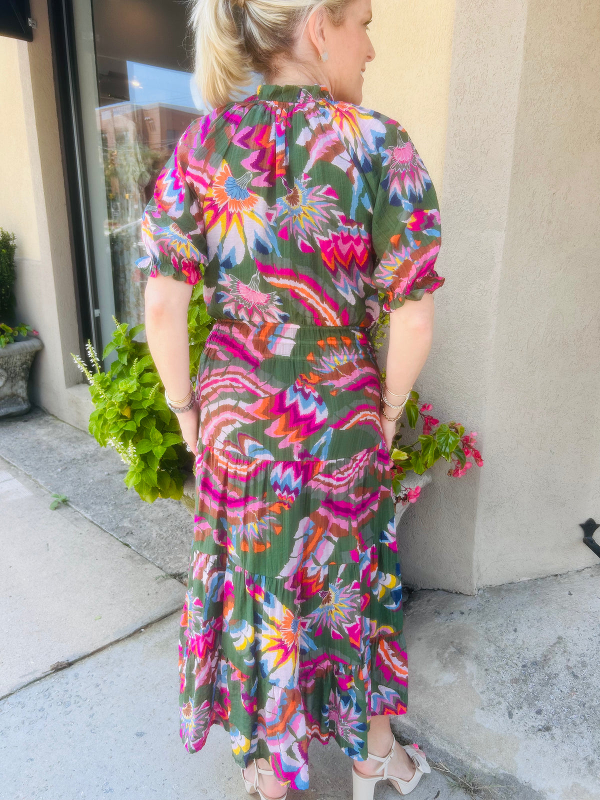 Multi Color Palm Midi Dress