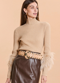 Fur Cuff Cotton Cashmere Sweater
