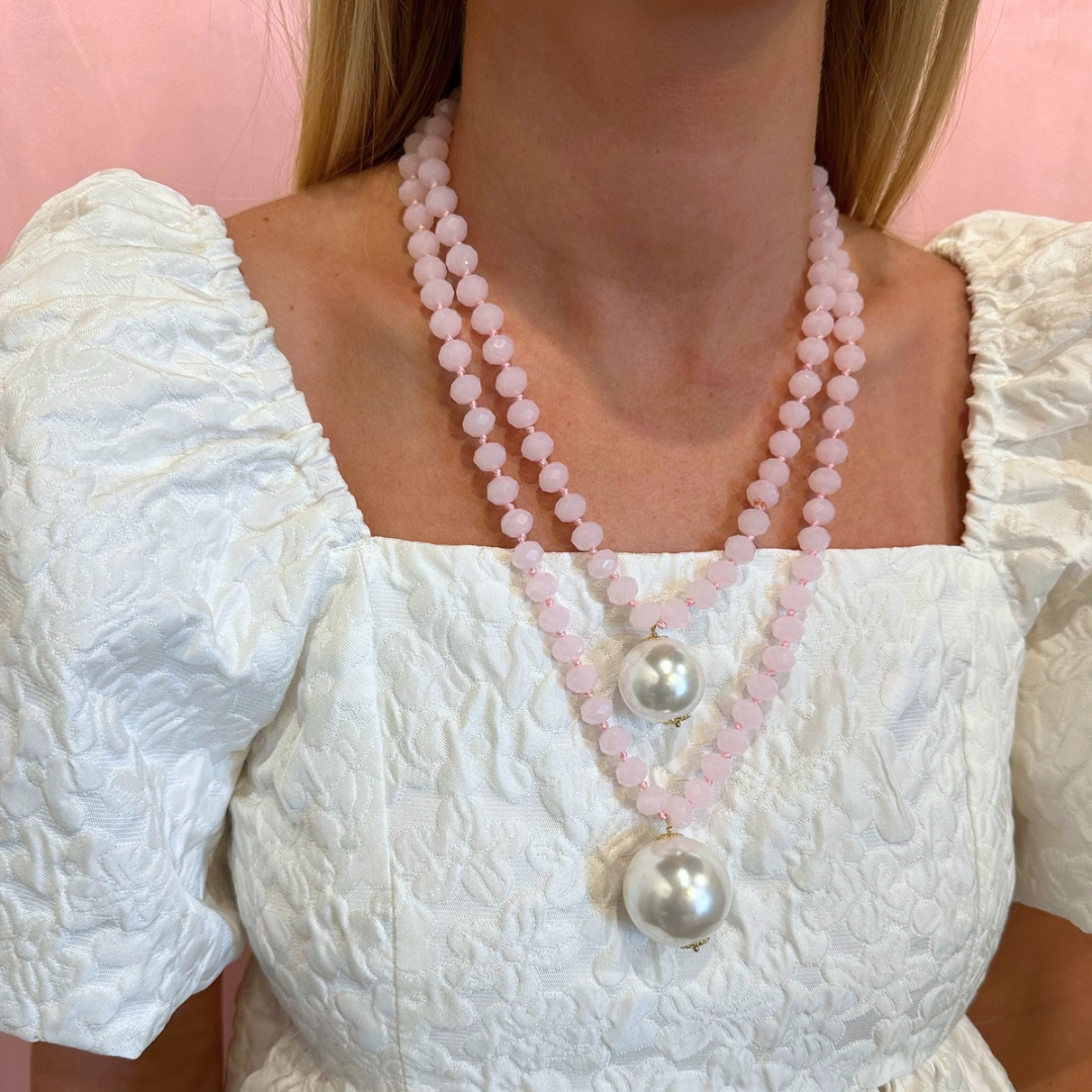 Shiny Double Bead Long Necklace