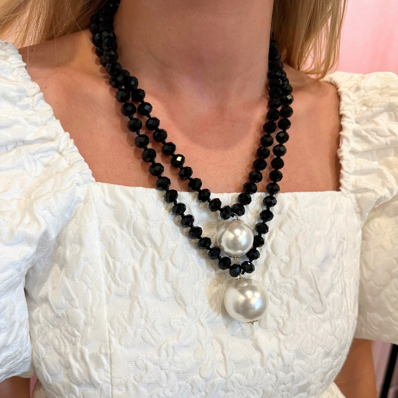 Shiny Double Bead Long Necklace