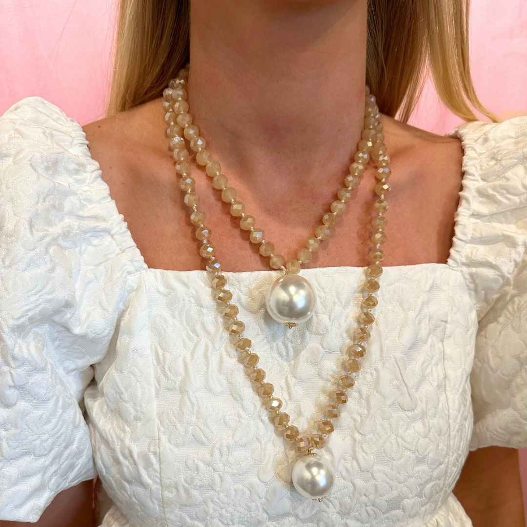 Shiny Double Bead Long Necklace