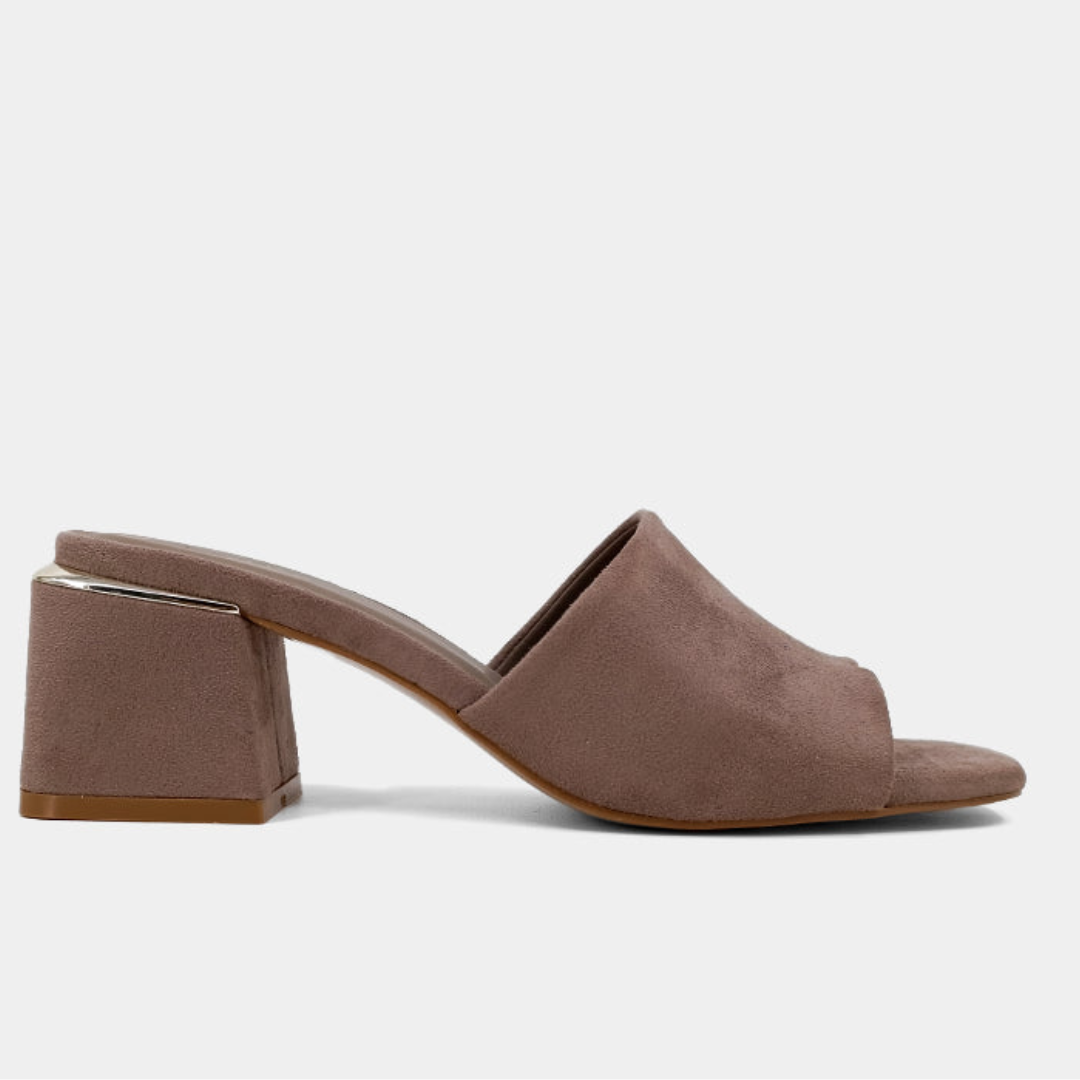 Glinda Heeled Mules - Taupe Suede