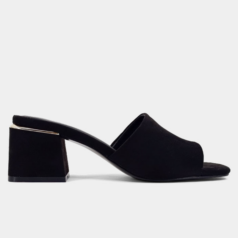 Glinda Heeled Mules - Black Suede