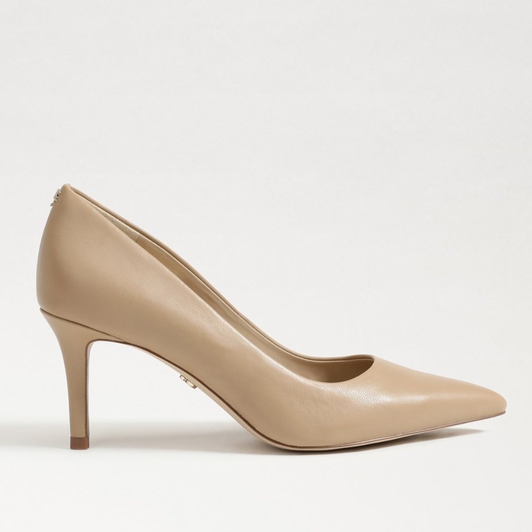 Vienna Pointed Toe Heel - Beige Leather