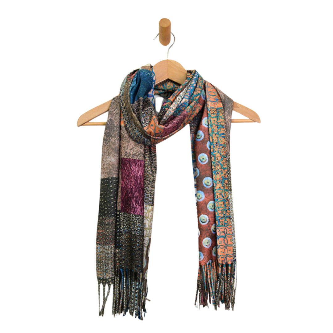 Reversible Boho Patch Fringe Scarf