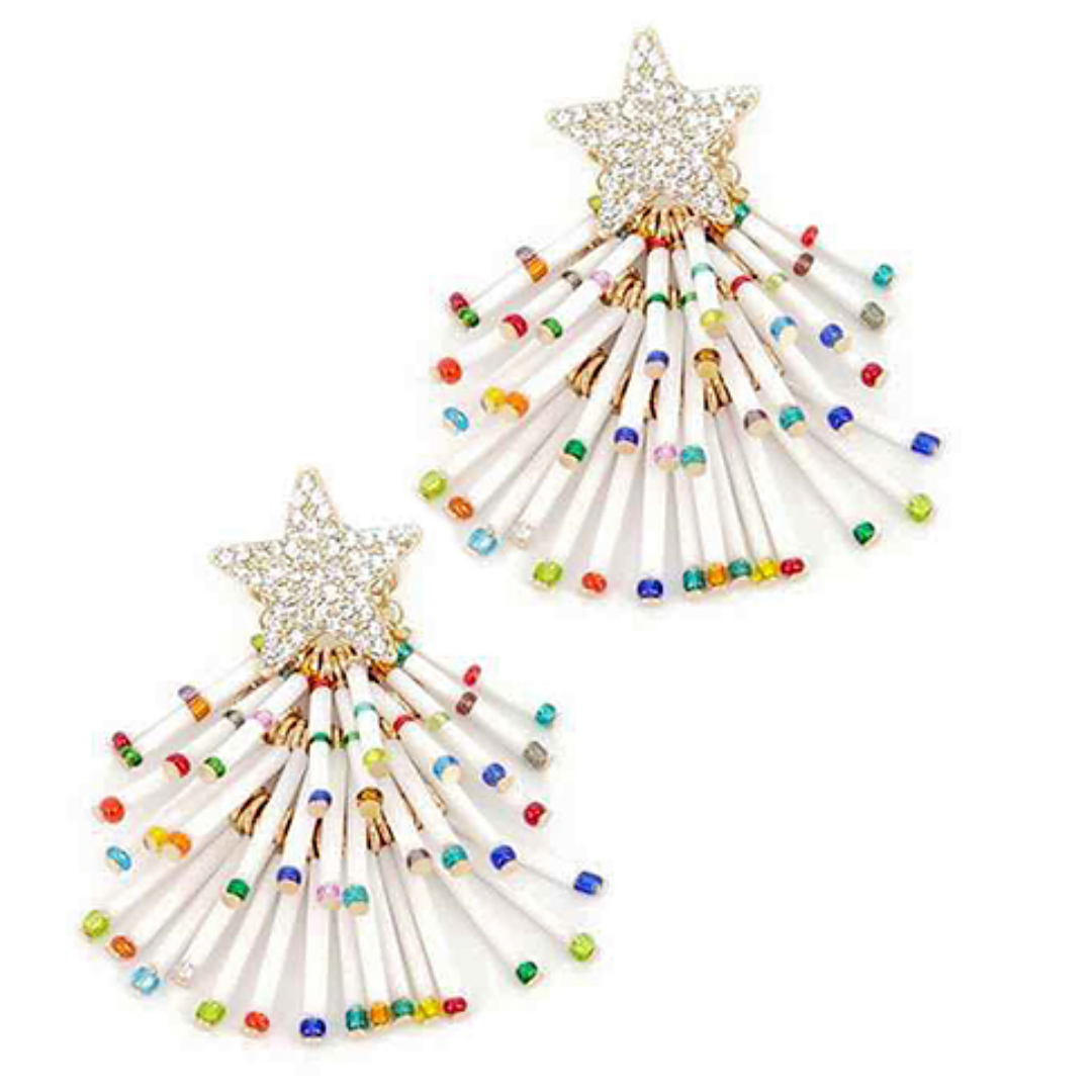 Beaded Tassel Xmas Tree Earrings