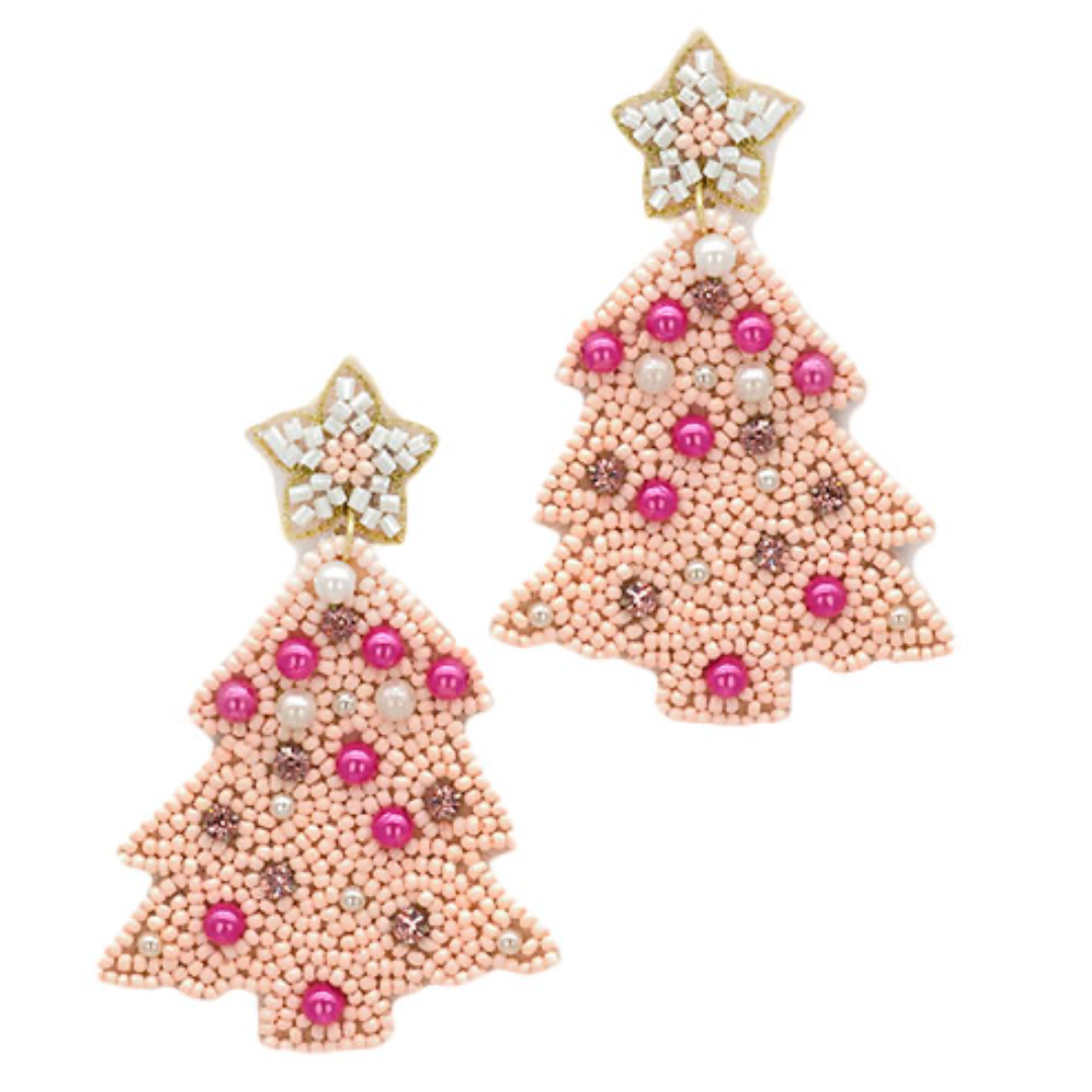 Pink Pearl Xmas Tree Earrings