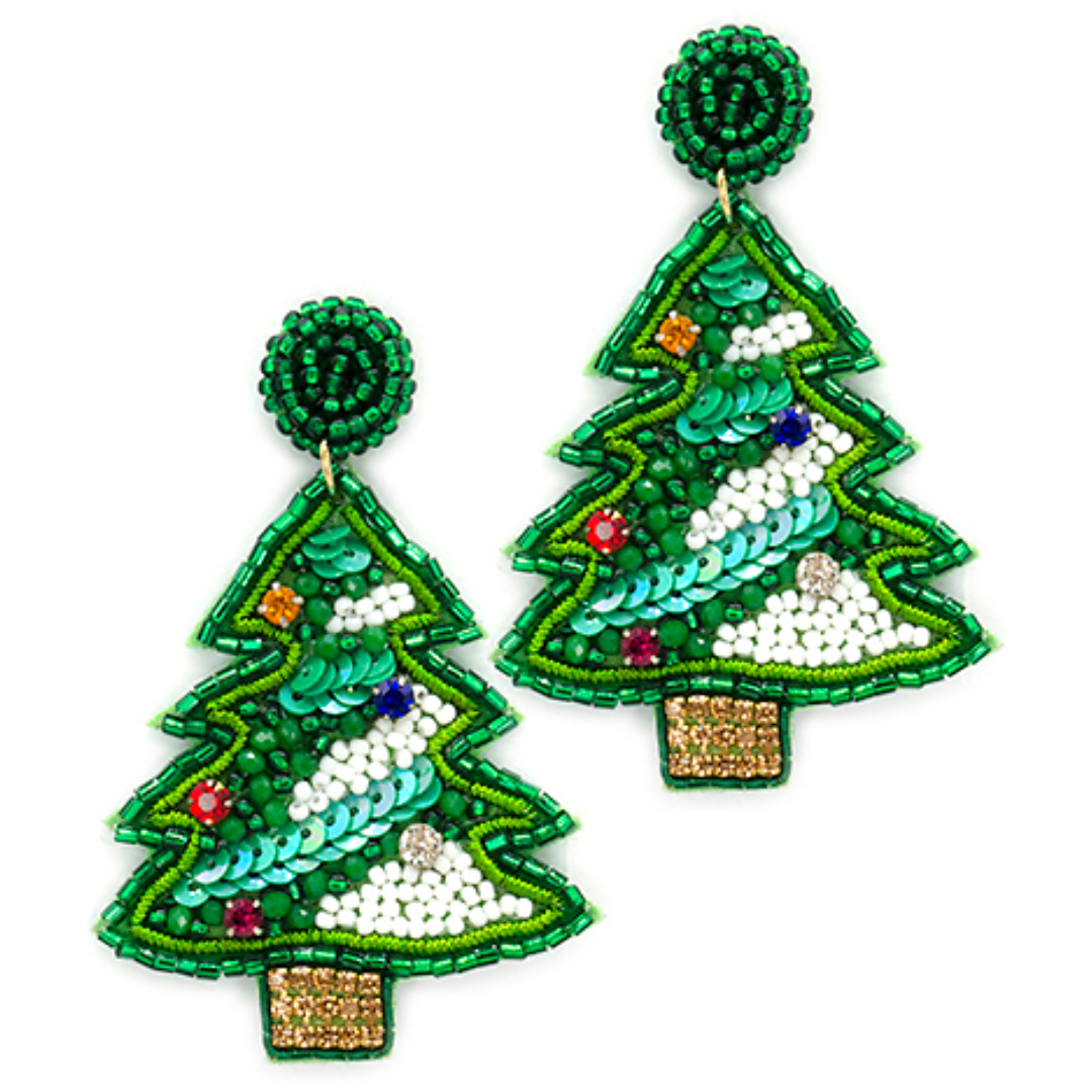 Sequin + Crystal Xmas Tree Earrings