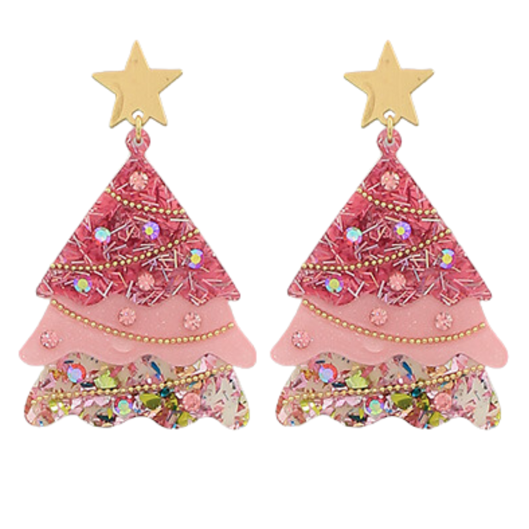 Acrylic Confetti Xmas Tree Earrings