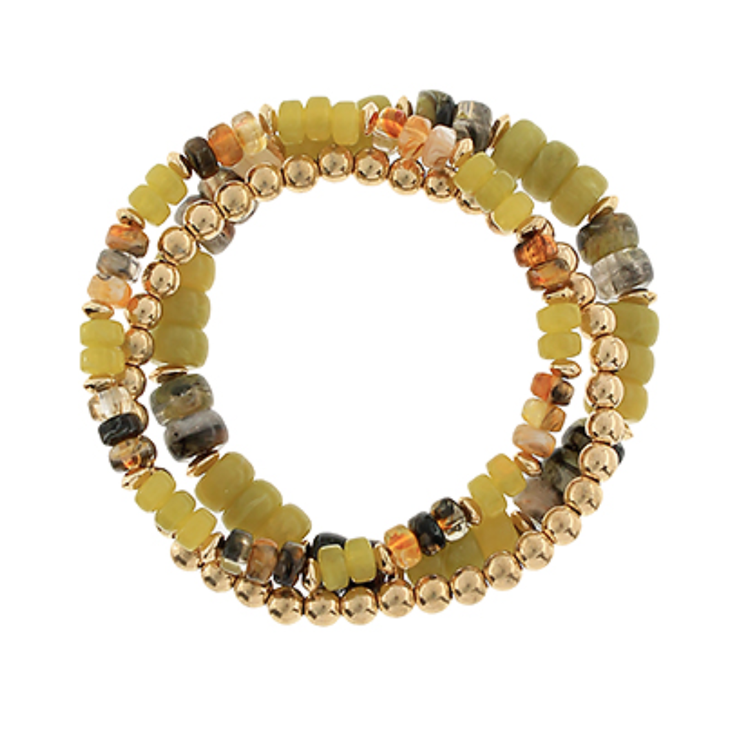 3 Row Colorful Marbled Bead Bracelet Set