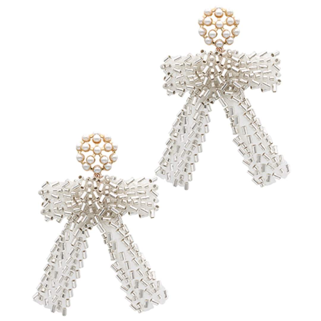 Beaded Ribbon + Pearl Cluster Earrings